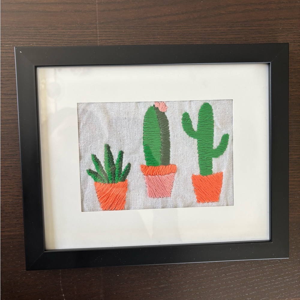 Framed Cactus Embroidery Art